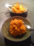 Mashed sweet potatoes, side view